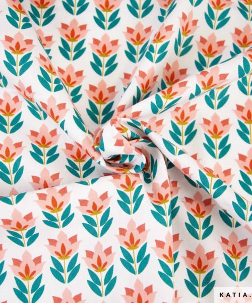 tissu en popeline de coton 70s flowers 2101 217 01 katia g