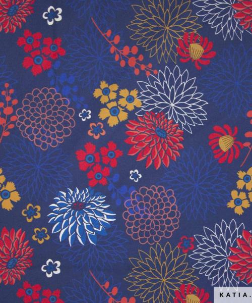tissu en popeline de coton red blue dahlias 2101 253 katia fhd
